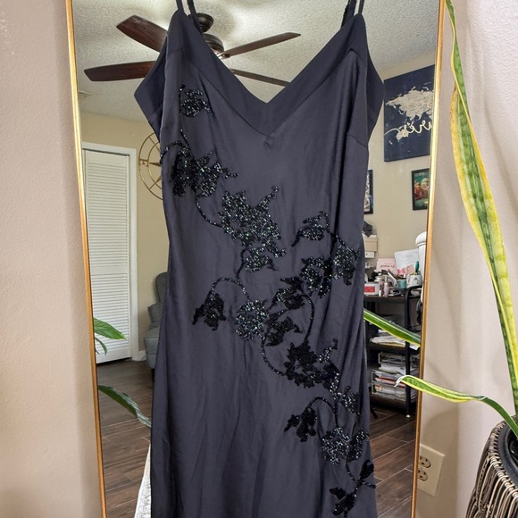 House of CB ANASTELLE Black Hand Beaded Embellished Satin Maxi Dress NWT - Picture 8 of 11
